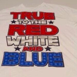 Celebrate Patriotic Mens 2XL "True To The Red White Blue" Shortsleeve Top - EUC